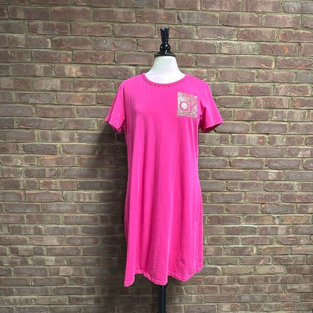 Calvin Klein Women’s Pink Gold Logo Short Sleeve Dress Sz XL